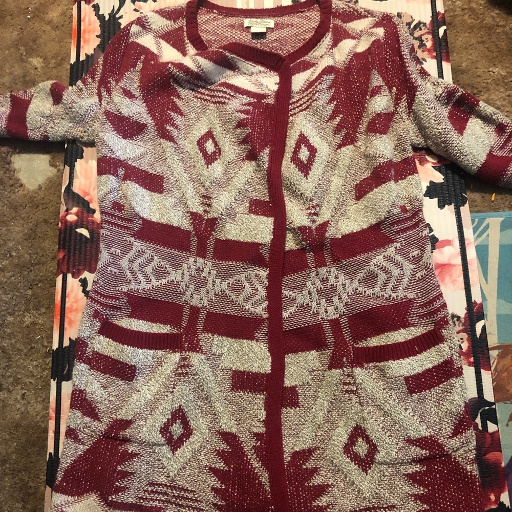 Lucky brand size s red and tan Aztec cardigan.